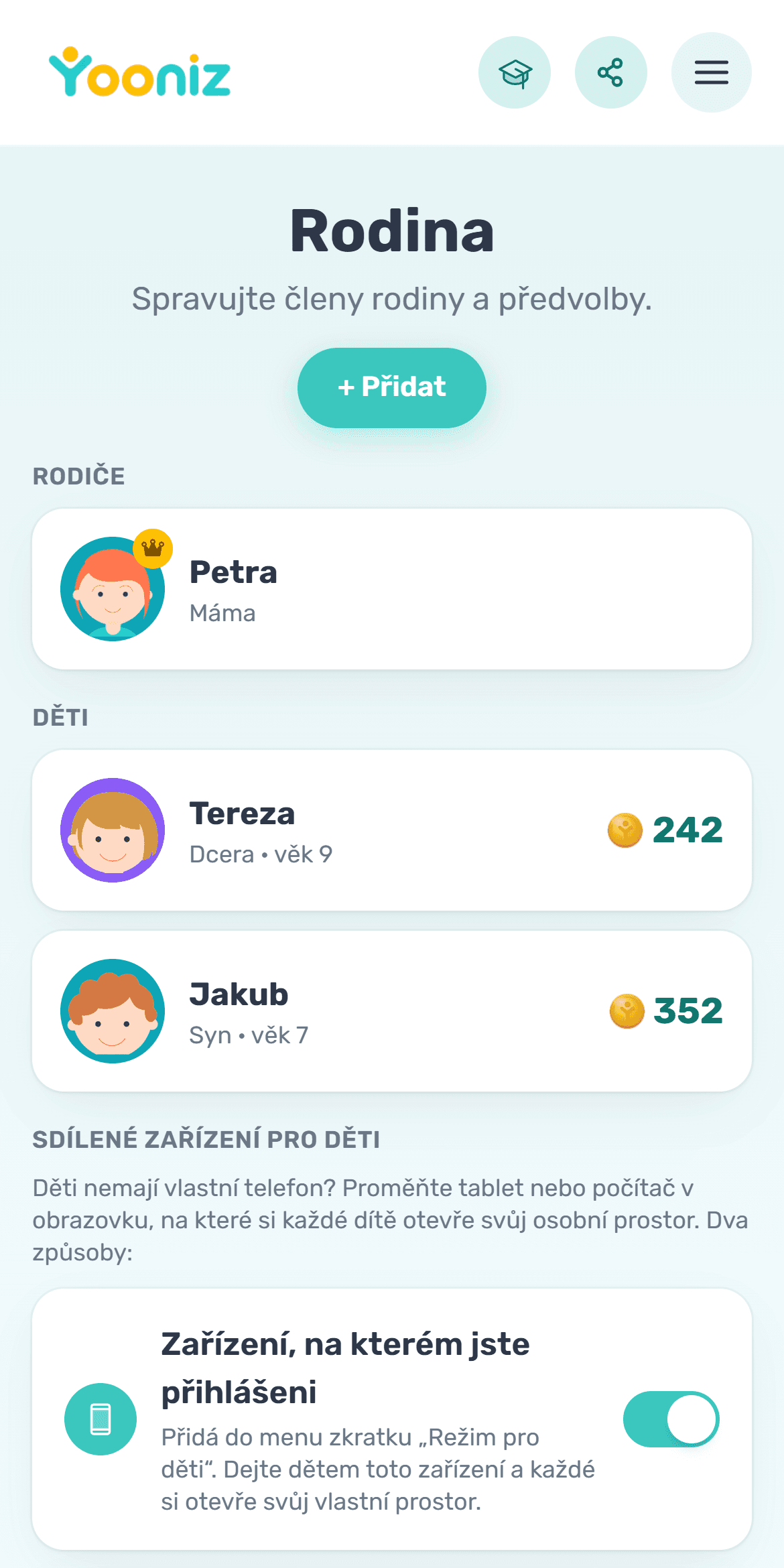 Přidáte členy rodiny