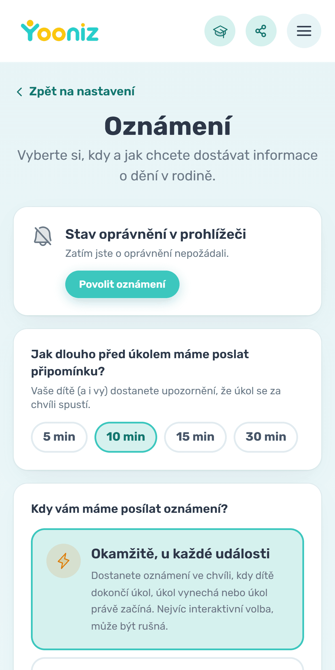 Nastavíte upozornění a připomínky