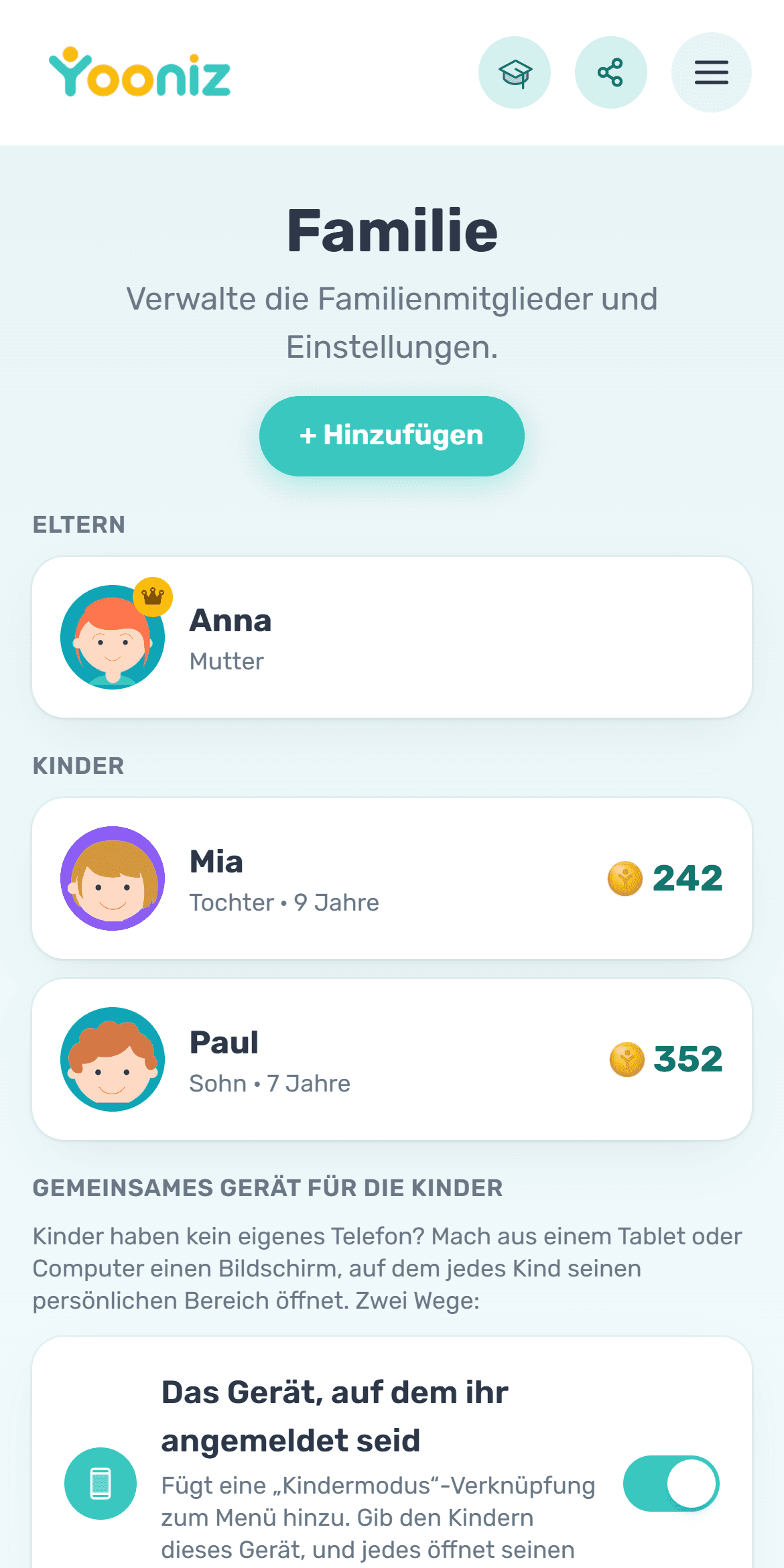Füge deine Familienmitglieder hinzu