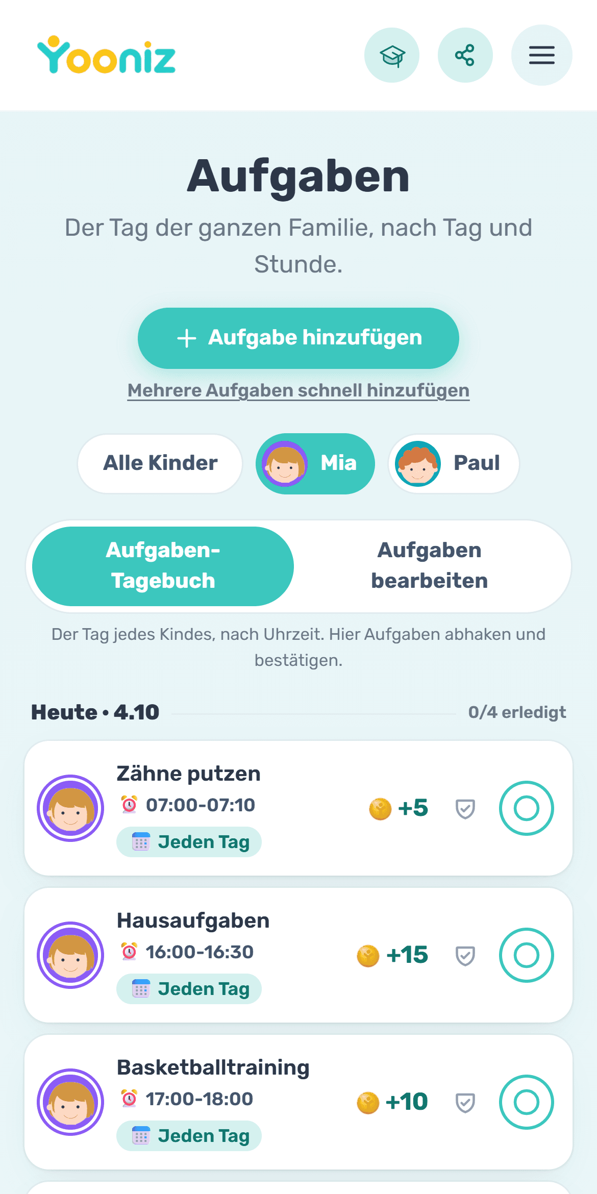 Leg Aufgaben und Tagesablauf fest