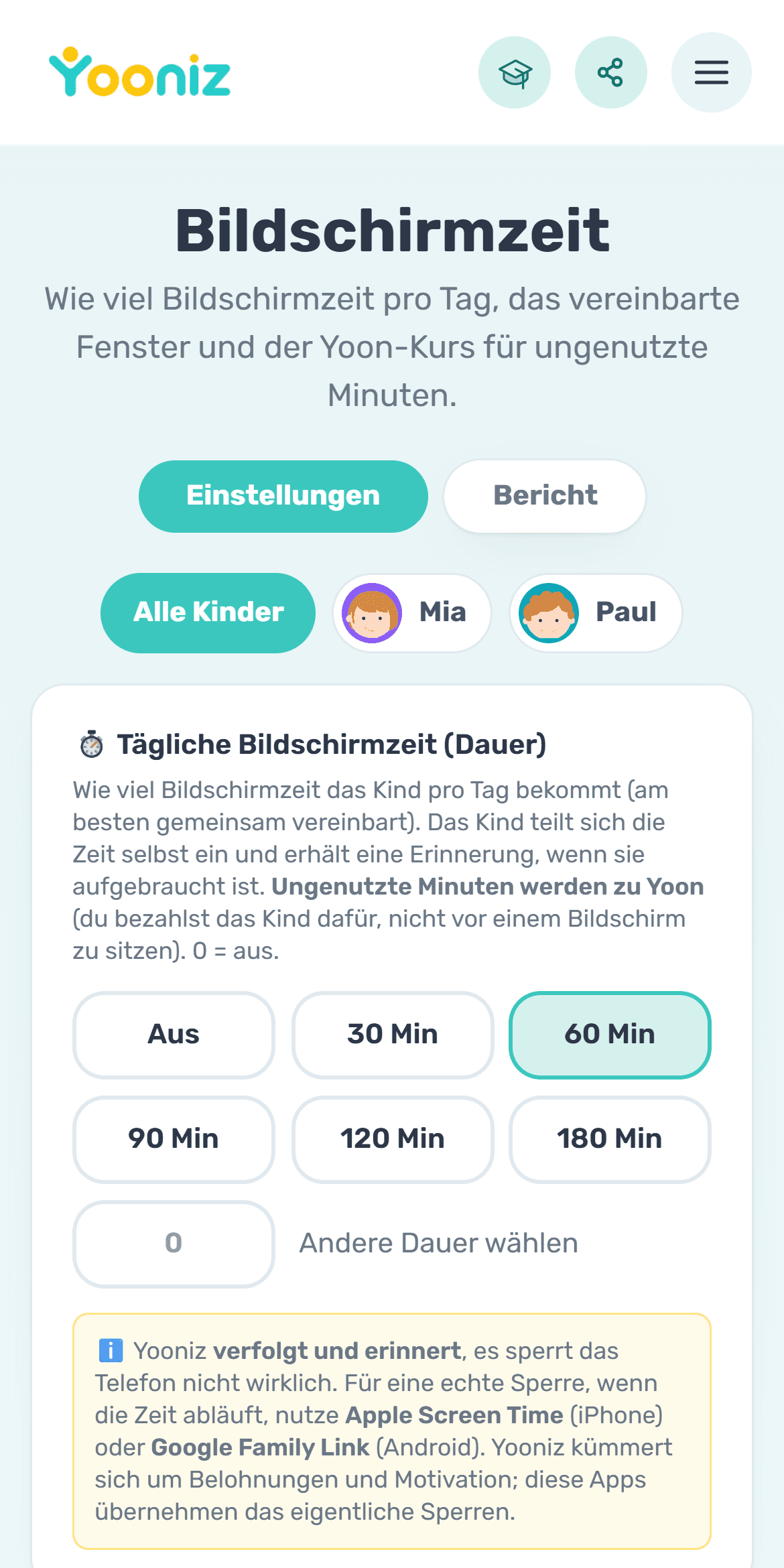 Vereinbare eine feste Bildschirmzeit