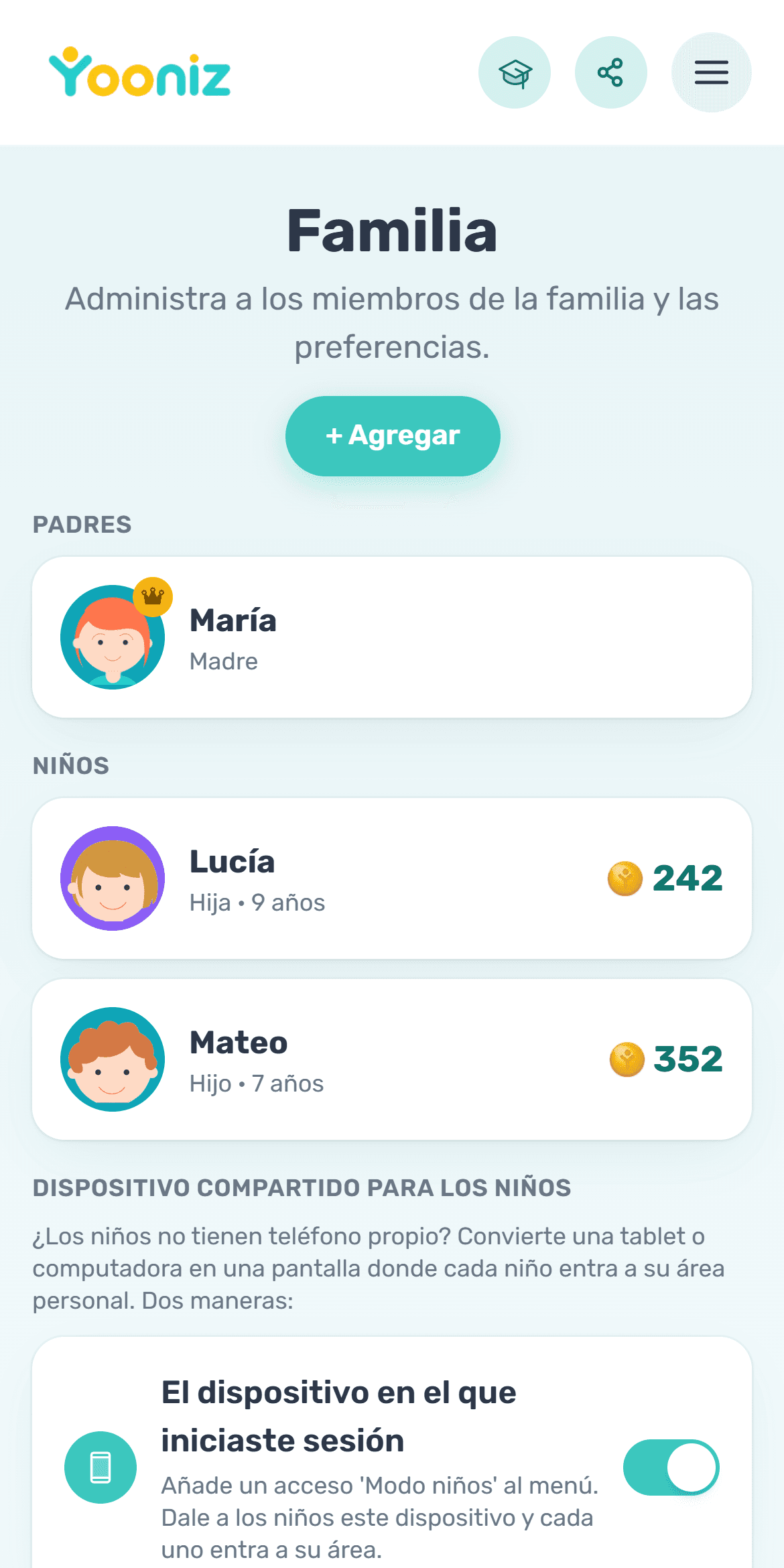 Añade a los miembros de la familia
