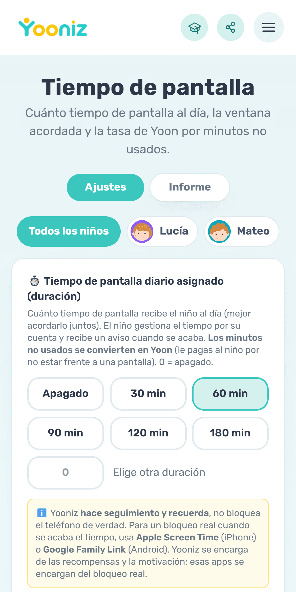 Fija un tiempo de pantalla acordado