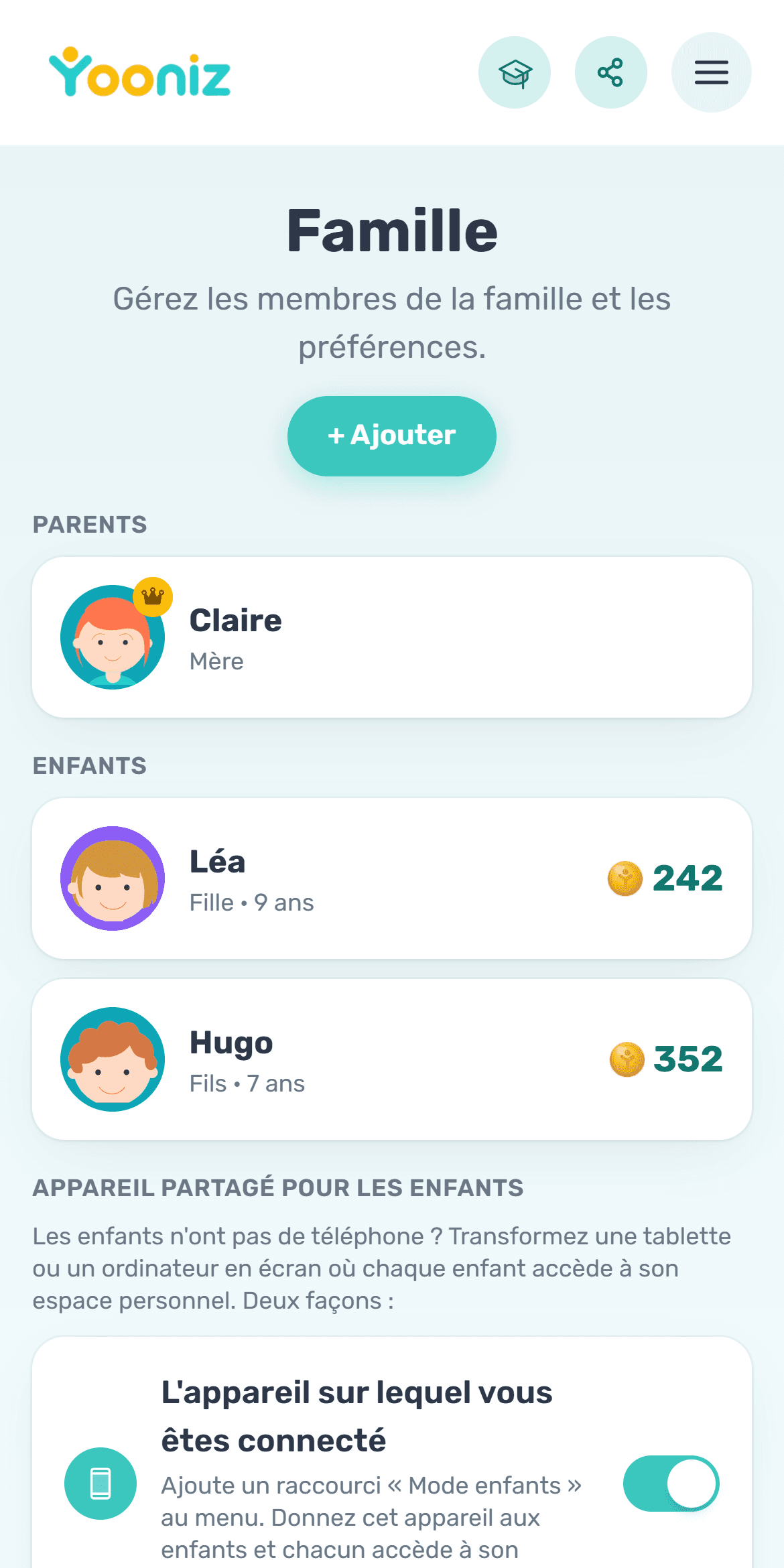 Ajoutez les membres de la famille