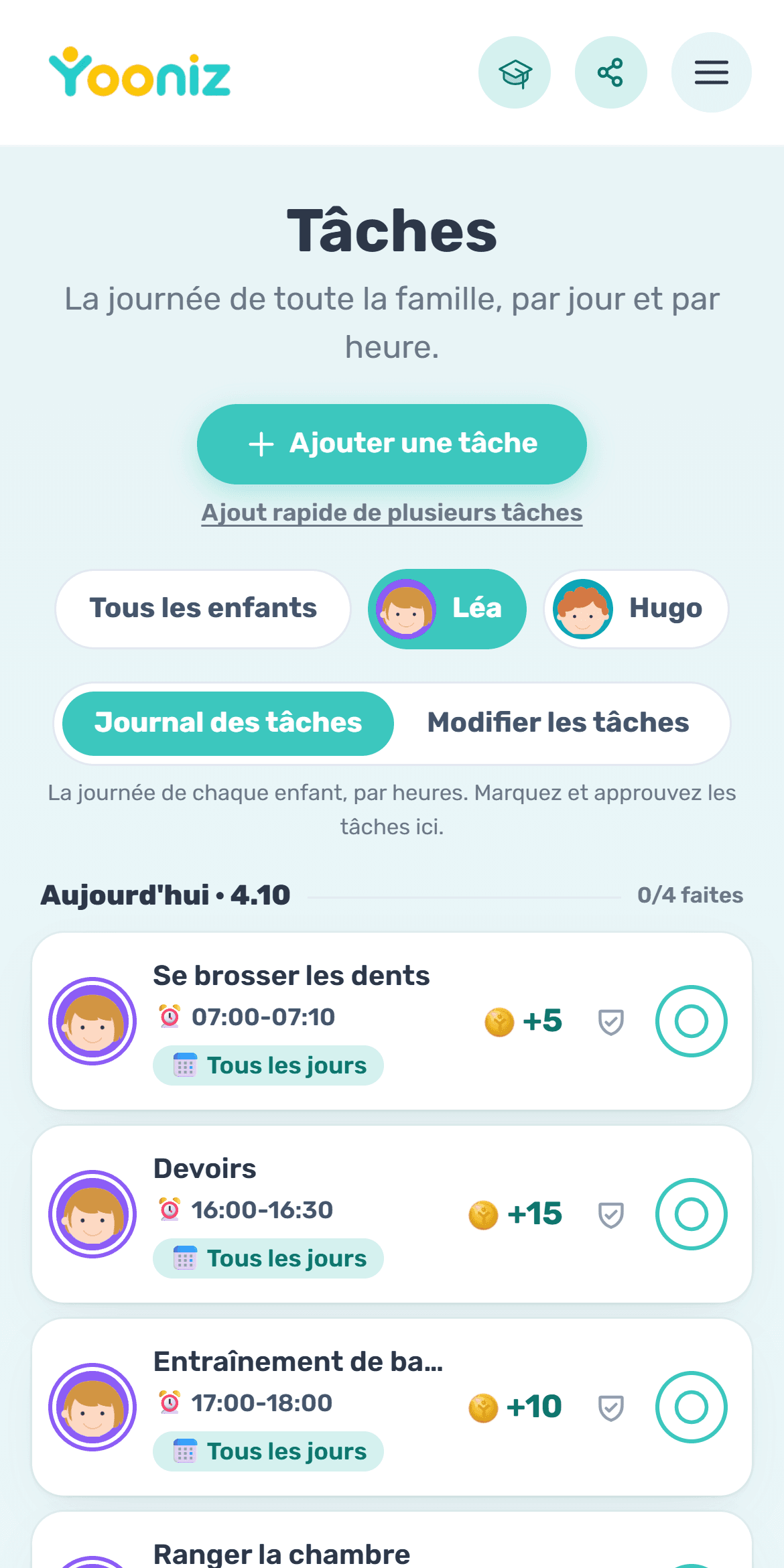 Créez les tâches et la routine du jour
