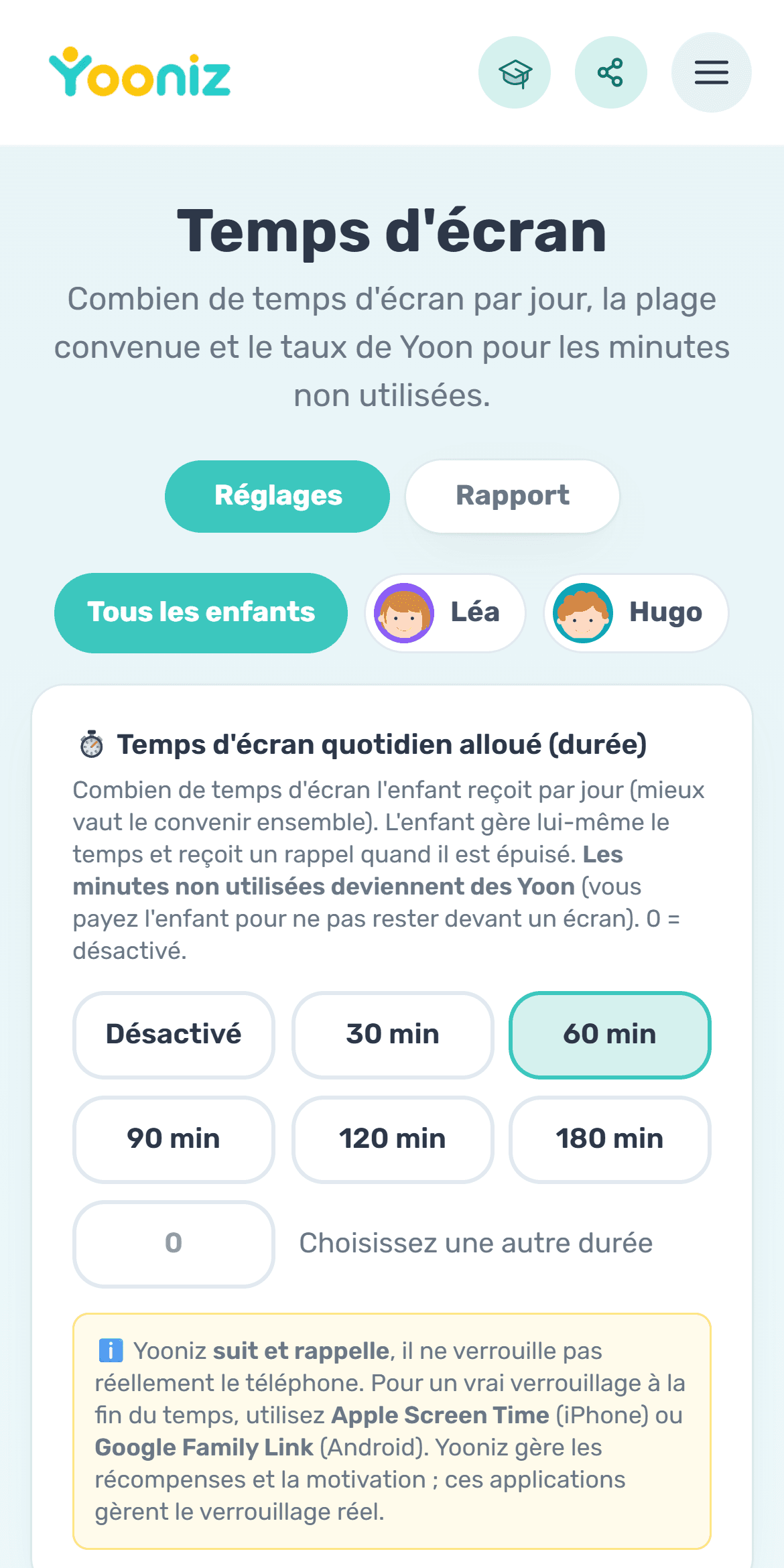 Fixez un temps d'écran convenu