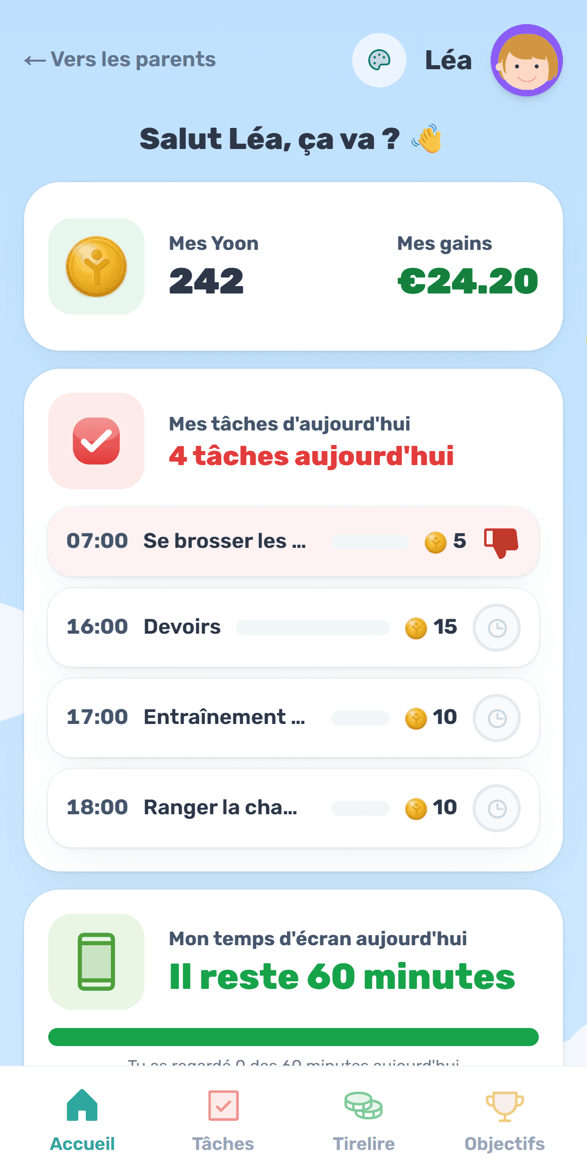 L'enfant commence à gagner