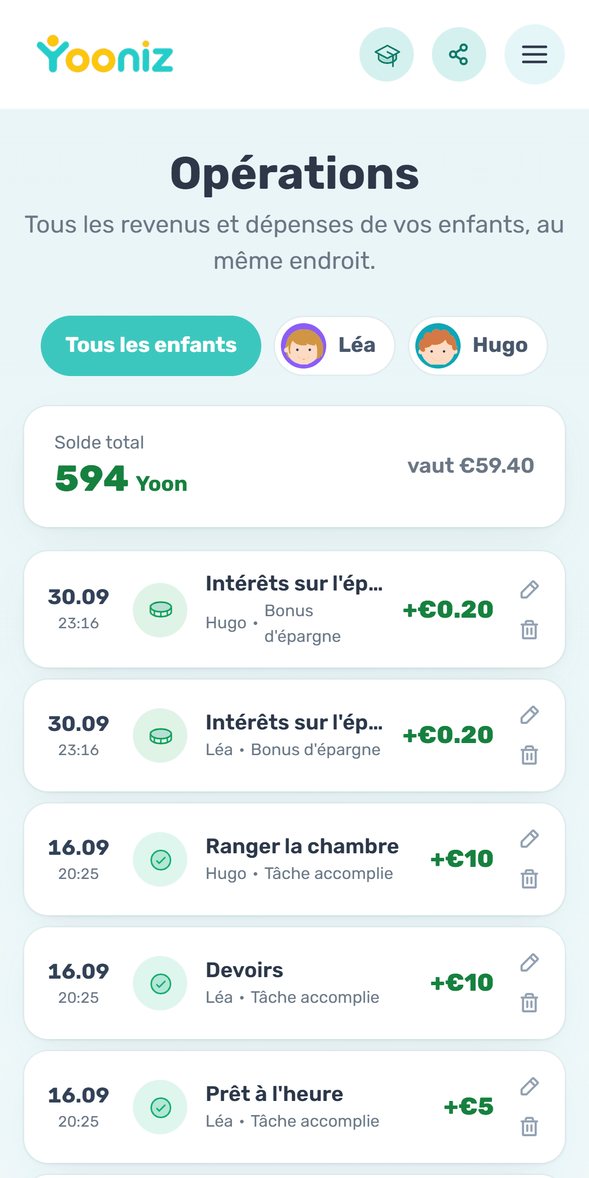 Suivez tout dans l'historique du compte