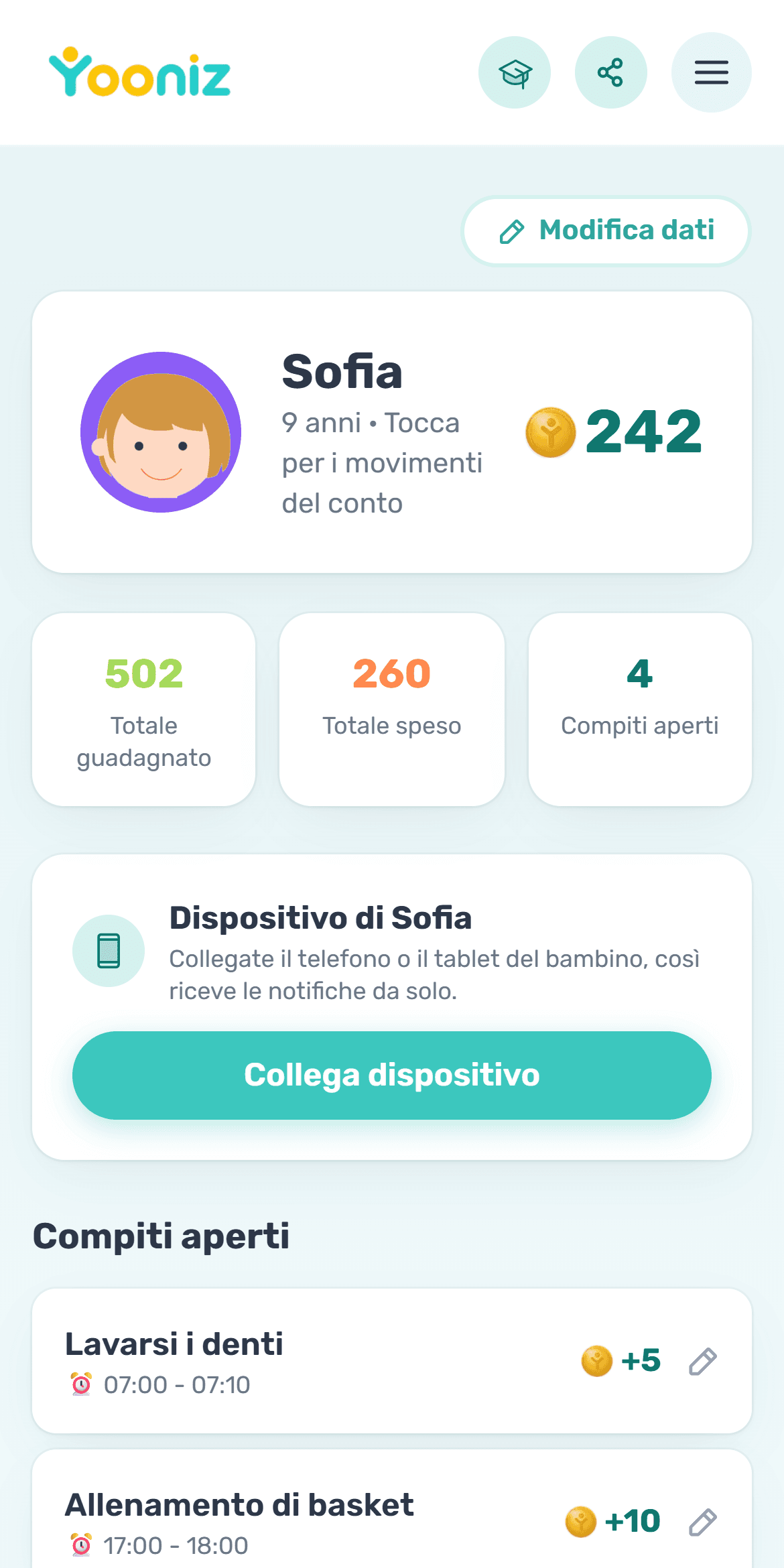 Collegate i dispositivi dei figli