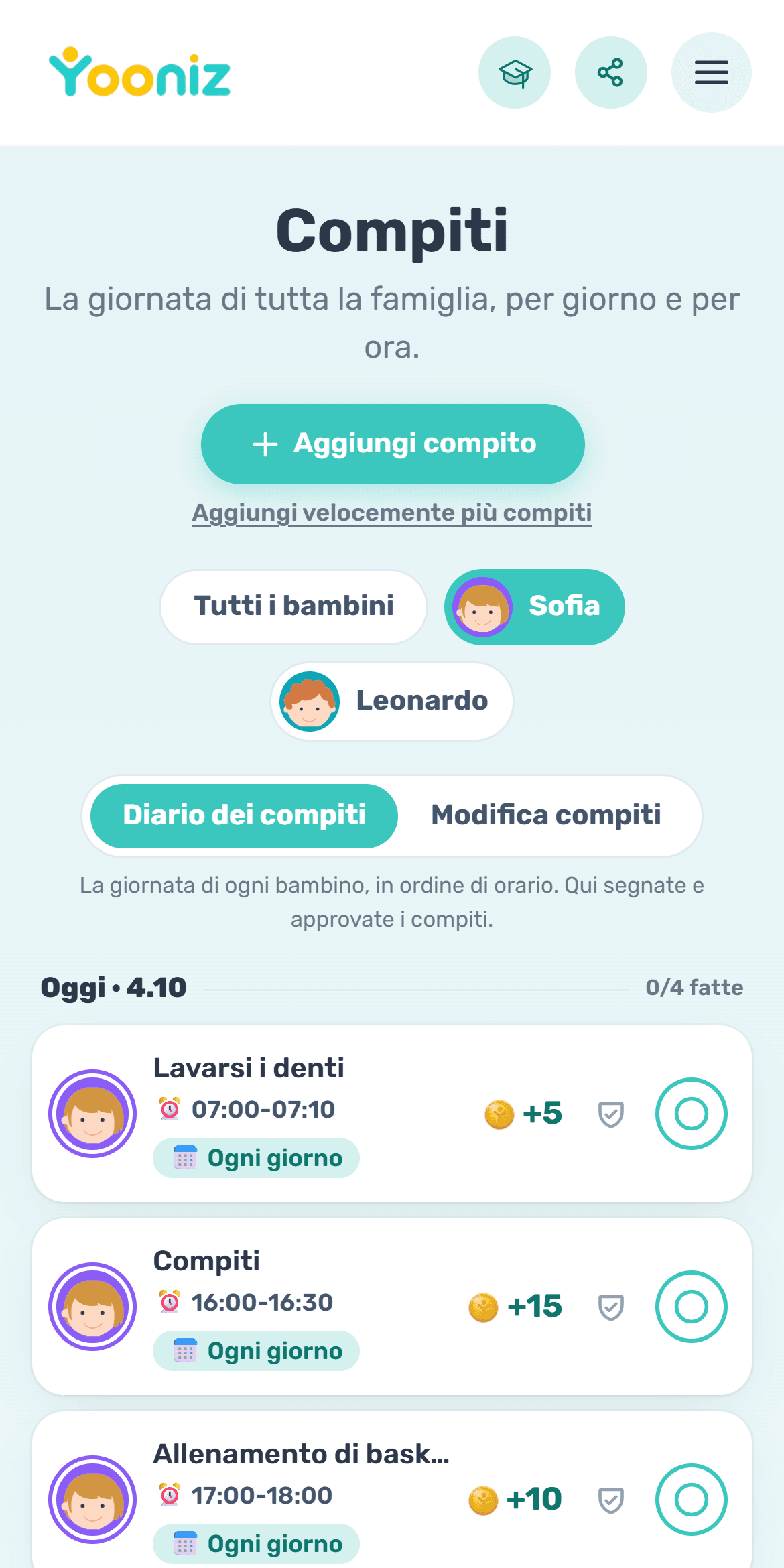 Create i compiti e la routine quotidiana