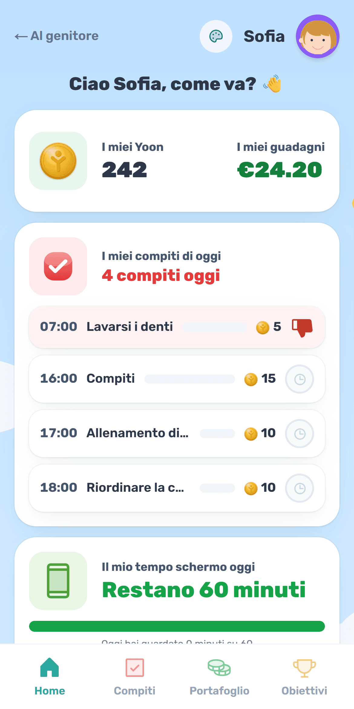 Il bambino inizia a guadagnare