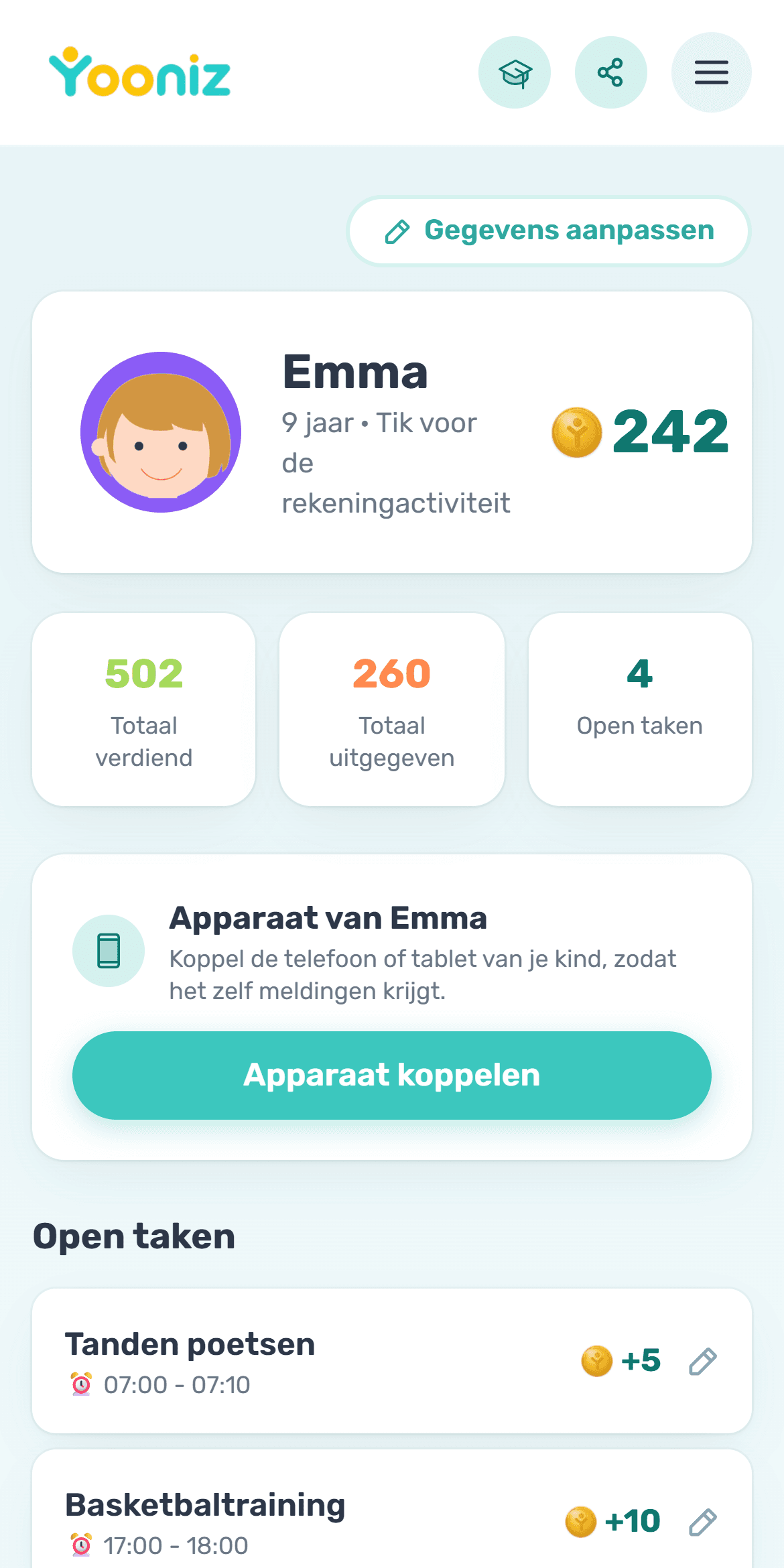 Koppel de apparaten van de kinderen