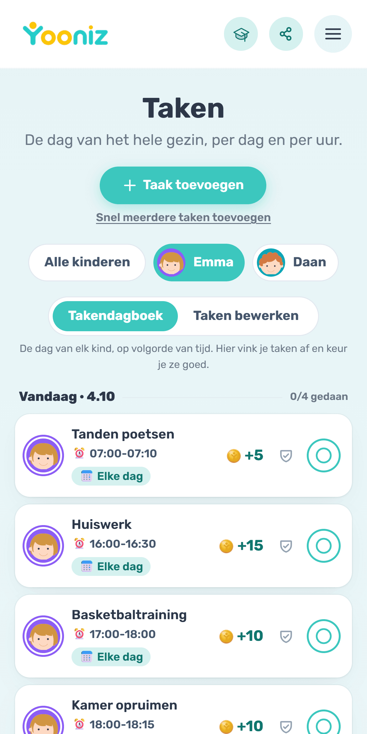 Stel de taken en de dagroutine samen