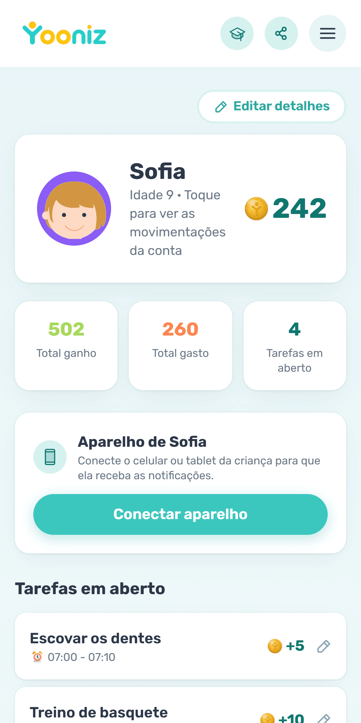 Conecte os aparelhos das crianças