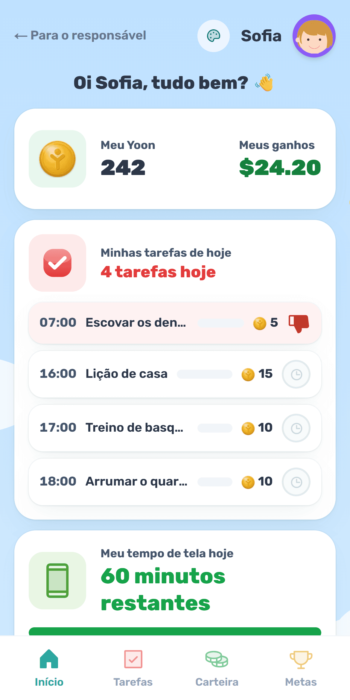 A criança começa a ganhar