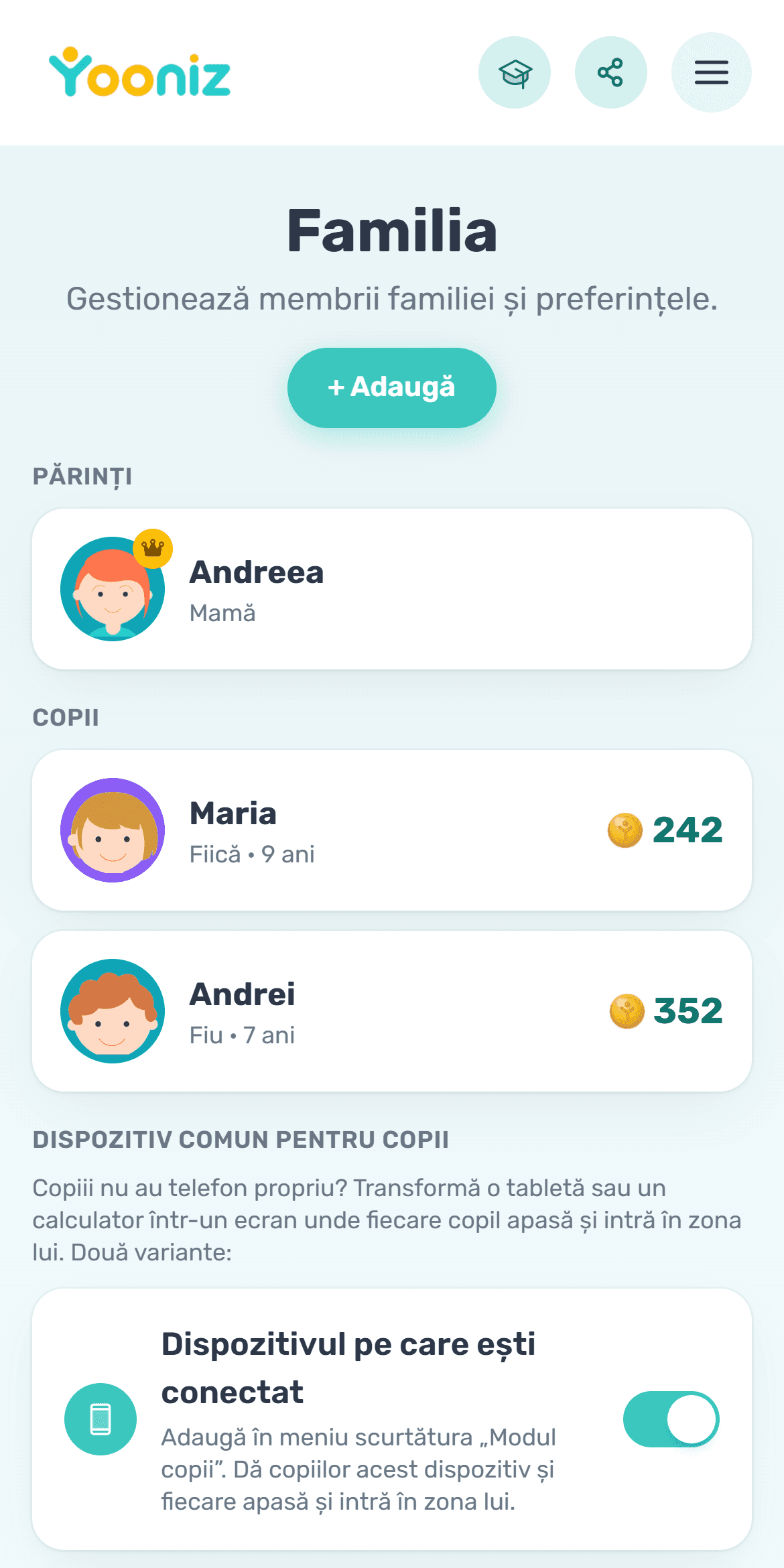 Adaugă membrii familiei