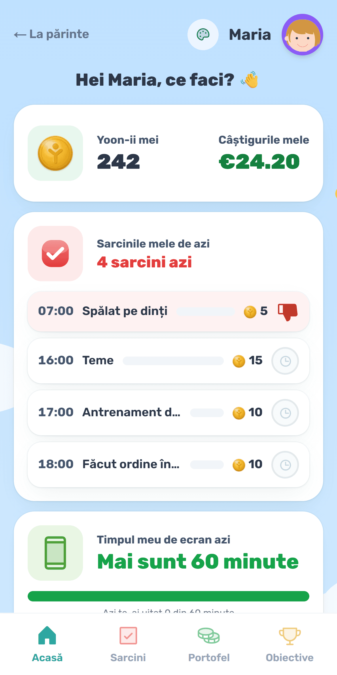 Copilul începe să câștige