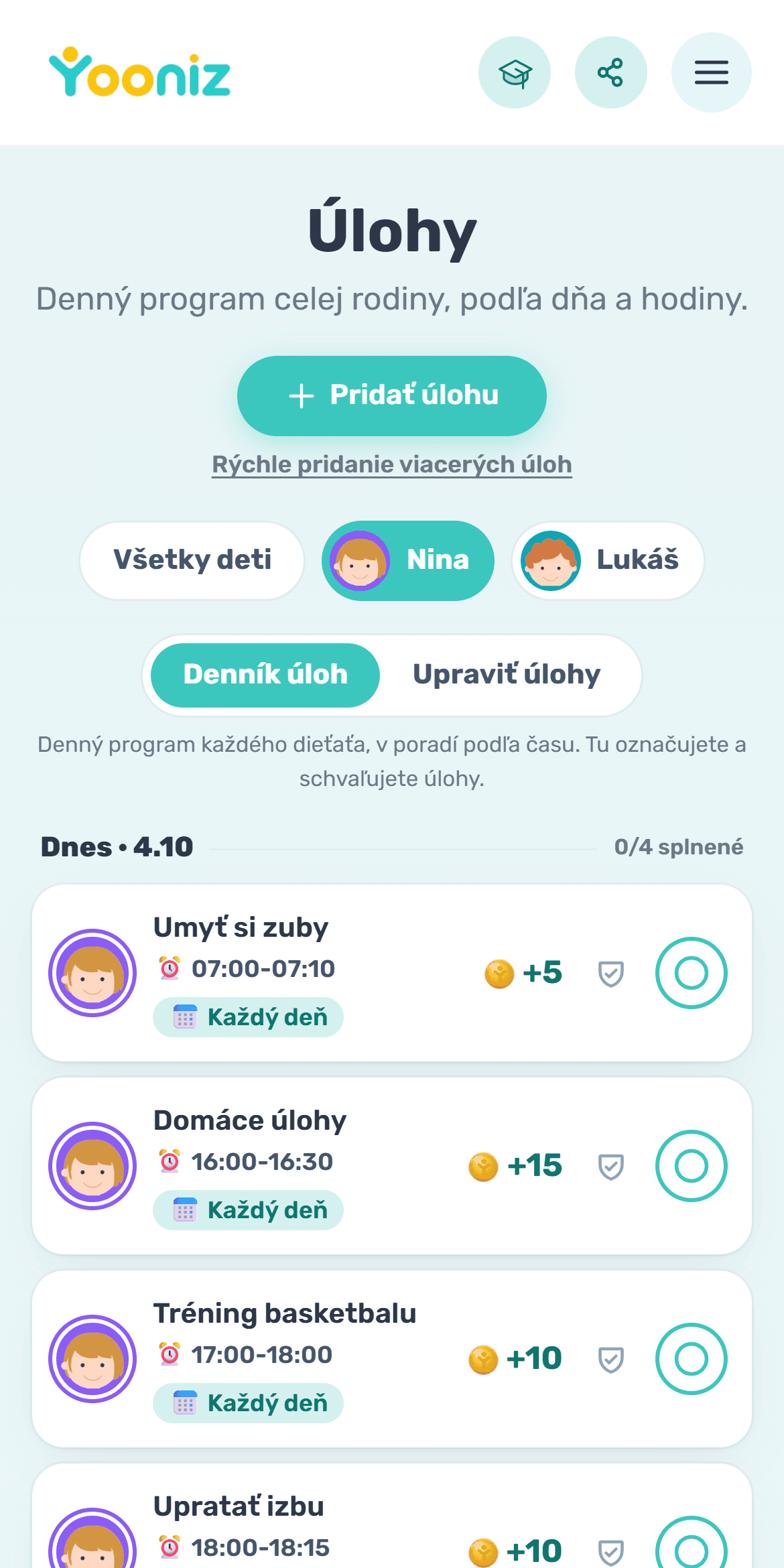 Nastavíte úlohy a denný režim
