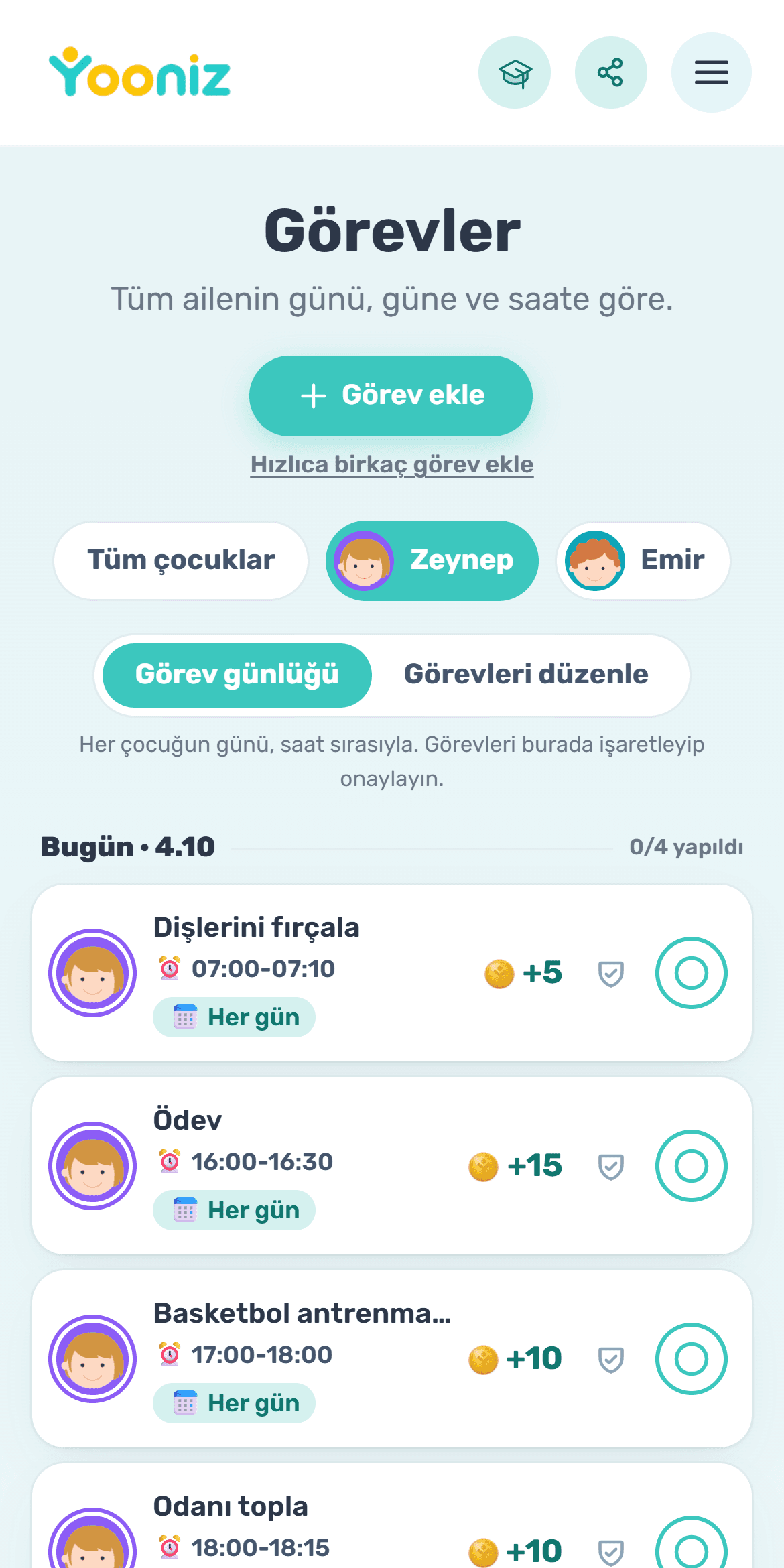 Görevleri ve günlük rutini oluşturun