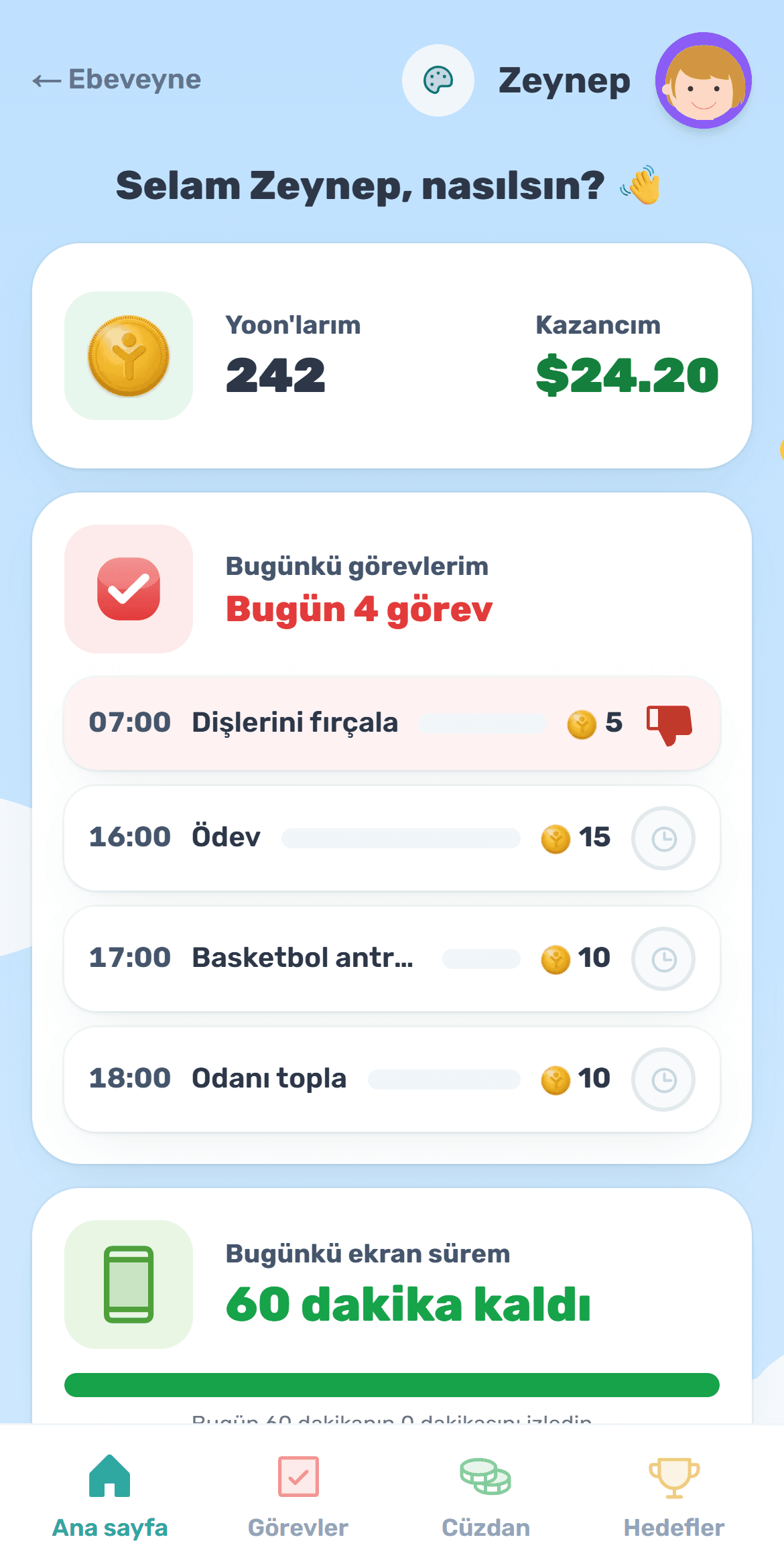 Çocuk kazanmaya başlar